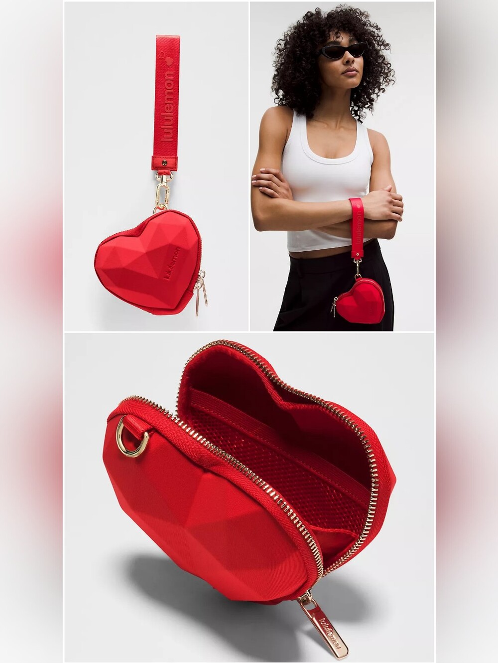 NWT Lululemon Heart Pouch Red W/ Gold Hardware, V-Day Heart Shaped Wristlet ❤️